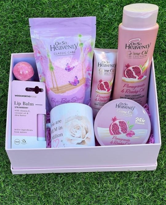 Pink pamper gift box presentation example